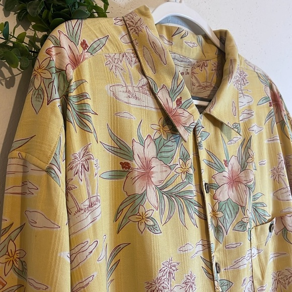 Calypso Joe Men’s 3X Yellow 100% Silk Tropical Tiki Hut Palm Tree Hawaiian Shirt - Picture 3 of 10